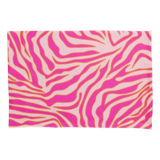 Zebra Stripes Pink Orange Wild Animal Print Pillowcase (Front)