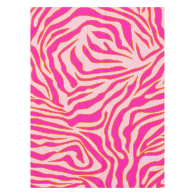 Zebra Stripes Pink Orange Wild Animal Print Tablecloth (Front)