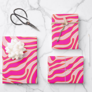 Zebra Stripes Pink Orange Wild Animal Print Wrapping Paper Sheet