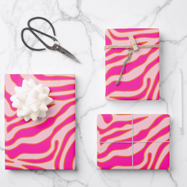Zebra Stripes Pink Orange Wild Animal Print Wrapping Paper Sheet (Front)