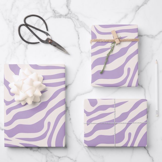 Zebra Stripes Preppy Purple Wild Animal Print Wrapping Paper Sheet (Front)
