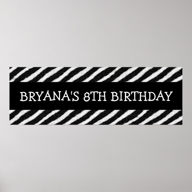 Zebra Stripes Print Custom Birthday Party Banner (Front)