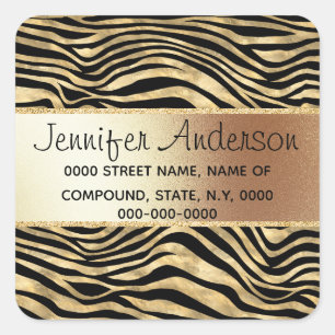 Zebra stripes safari animal print gold black chic square sticker