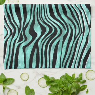 Zebra stripes safari skin animal print teal black kitchen towel