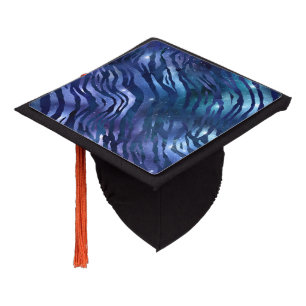 Zebra Stripes Shining Star Blue Starry Night Space Graduation Cap Topper