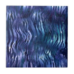 Zebra Stripes Shining Star Blue Starry Night Space Tile