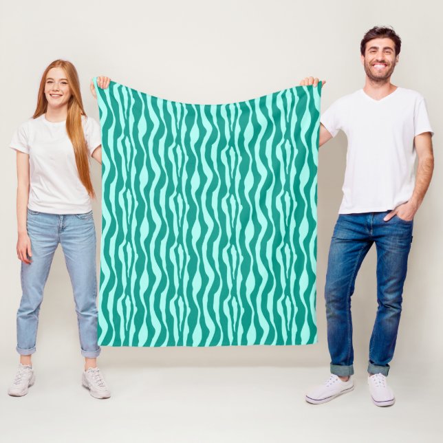 Zebra stripes - Turquoise and Aqua Fleece Blanket (In Situ)