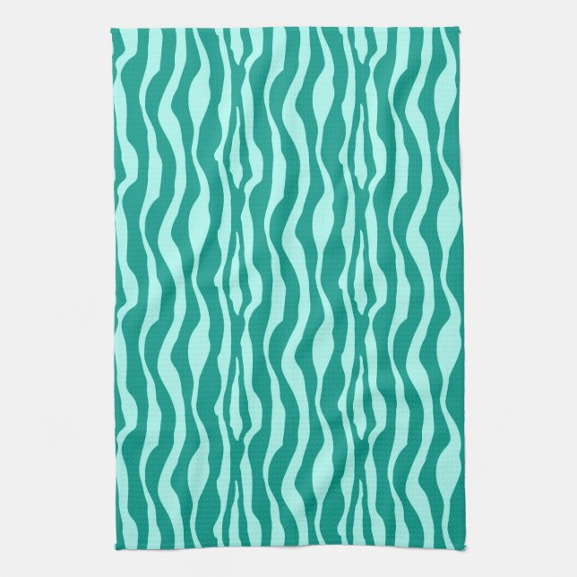 Zebra stripes - Turquoise and Aqua Kitchen Towel (Vertical)