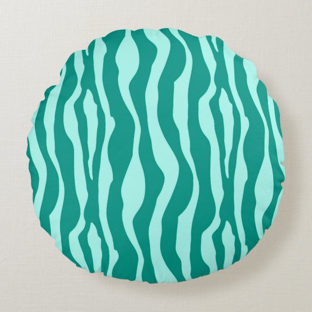 Zebra stripes - Turquoise and Aqua Round Pillow (Front)