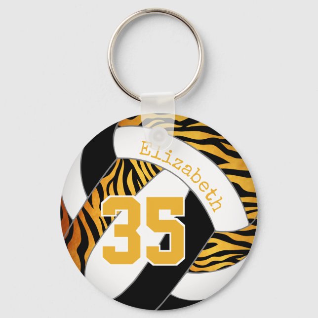 zebra stripes w gold and black girls volleyball keychain (Front)