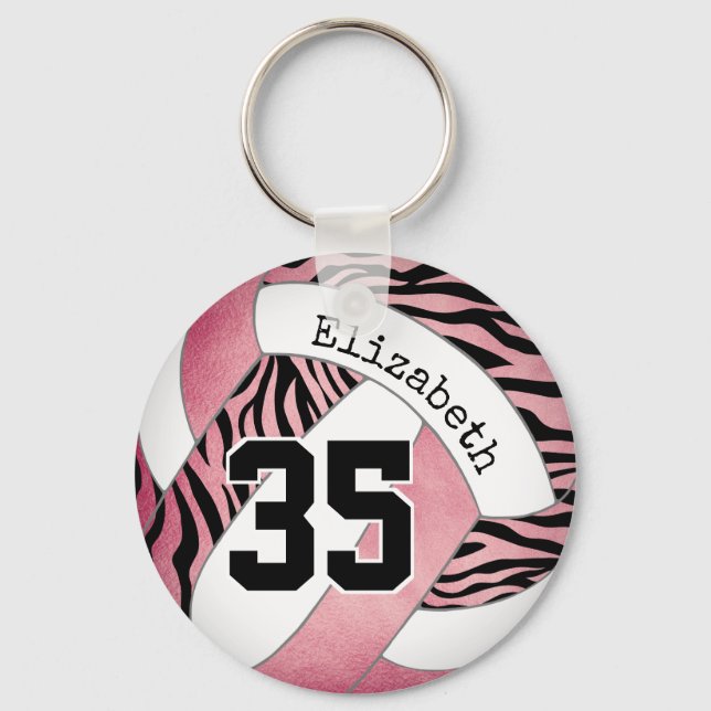 zebra stripes w rose gold personalized volleyball keychain (Front)
