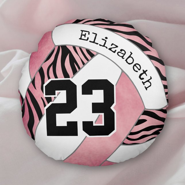 zebra stripes w rose gold personalized volleyball round pillow (Creator Uploaded)