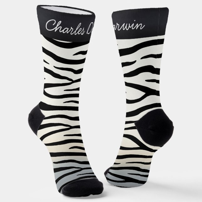 Zebra Stripes Wild Animal Print Personalized Name Socks (Angled)