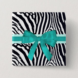 Zebra Stripes with Blue Ribbon and bow Pattern 2 Inch Square Button