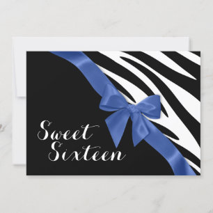 Zebra Stripes with Bow Sweet Sixteen Birthday Invitation