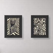 "Zebra Style Optical Art with Cat - Abstract Black