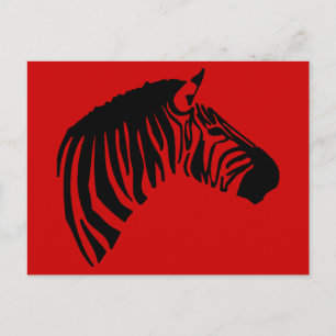 ZEBRA SUR LA CARTE POSTALE ROUGE