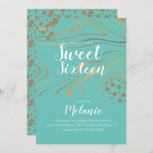 Zebra Sweet 16 Glitter Faux Gold and Foil Geo Invitation