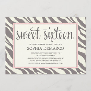 ZEBRA SWEET 16  INVITATION D'ANNIVERSAIRE