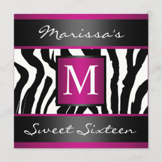 Zebra Sweet Sixteen Monogram Invitation