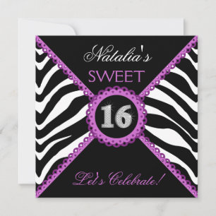 Zebra Sweet Sixteen Purple Lace Bling Invitations