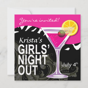 Zebra Swoop Girls' Night Out Cocktail Party Invitation