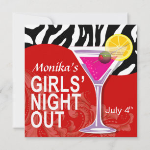 Zebra Swoop Girls' Night Out Cocktail Party Invitation