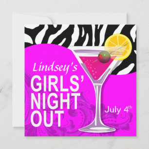 Zebra Swoop Girls' Night Out Cocktail Party Invitation