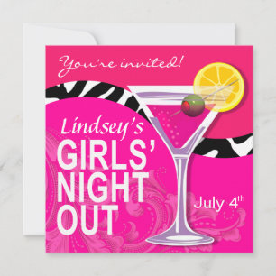 Zebra Swoop Girls' Night Out Cocktail Party Invitation