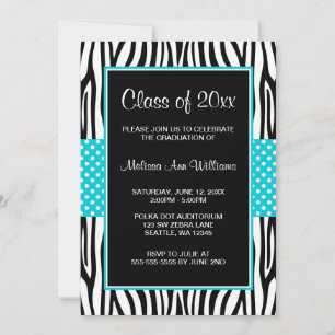 Zebra Teal Polka Dot Graduation Announcement
