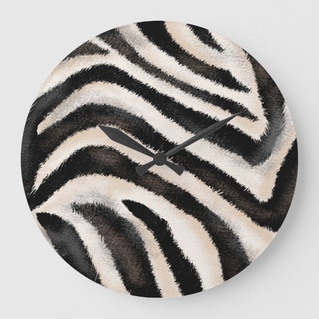 Zebra Texture: Hand Drawing, African. Large Clock (Front)