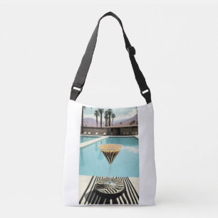 Zebra Themed Palm Springs Pool Retro Cocktail Crossbody Bag