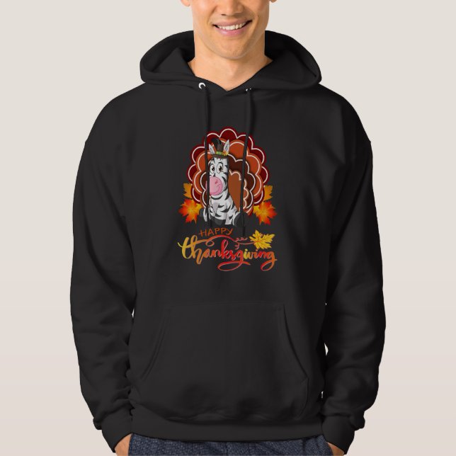 Zebra Turkey Happy Thanksgiving Hoodie (Front)