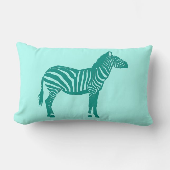 Zebra - Turquoise and Aqua Lumbar Pillow (Front)