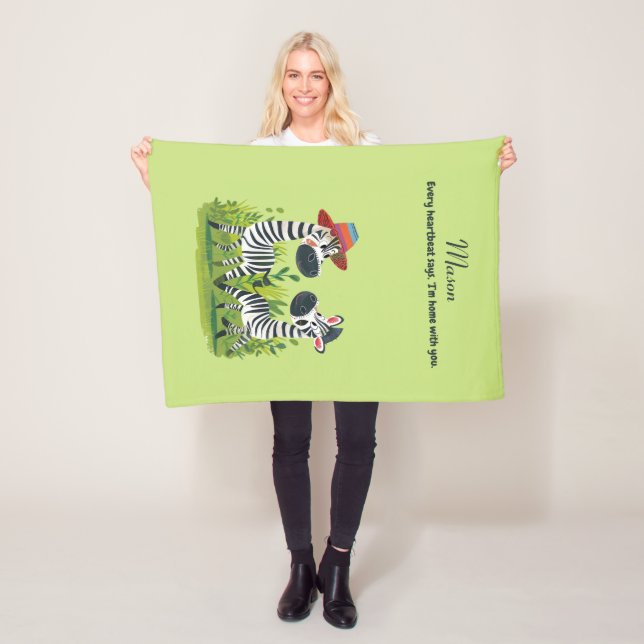 Zebra Twins in the Wild and Personalized Name Fleece Blanket (In Situ)