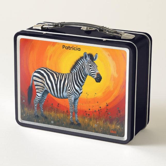 Zebra Under a Bright Sun Kid or Adult Metal Lunch Box (Back)