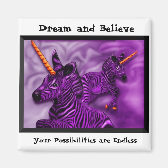 Zebra Unicorns with an inspirational note Magnet (Front)