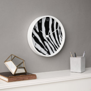 Zebra Wall Clock Black White Zebras Stripes Design