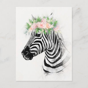 Zebra Wearing a Flower Crown Portrait Postcard