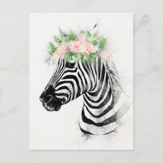 Zebra Wearing a Flower Crown Portrait Postcard