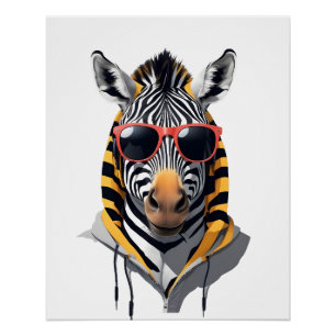 Zebra Wearing Hoodie Funny Cool Animal Character  Poster