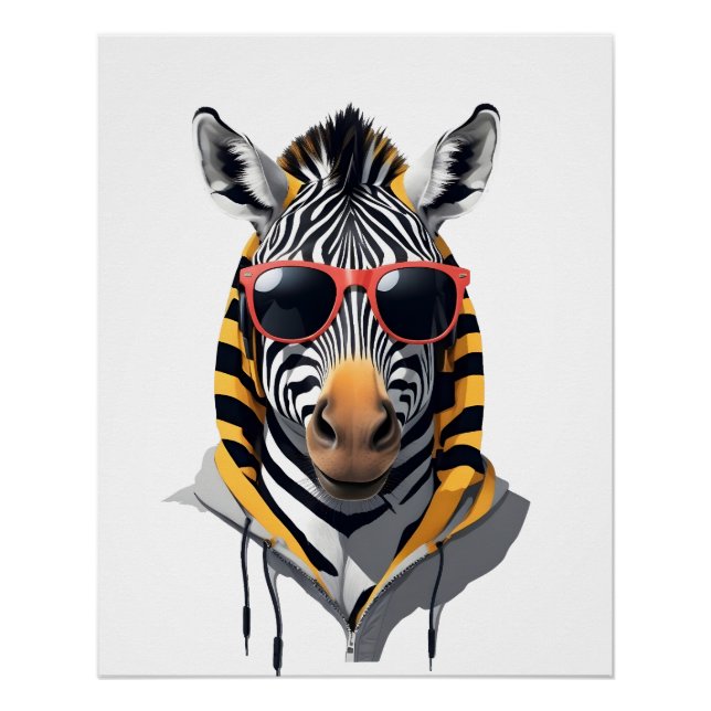Zebra Wearing Hoodie Funny Cool Animal Character  Poster (Front)