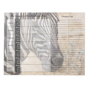 Zebra Weekly Personalized Meal Planner Notepad