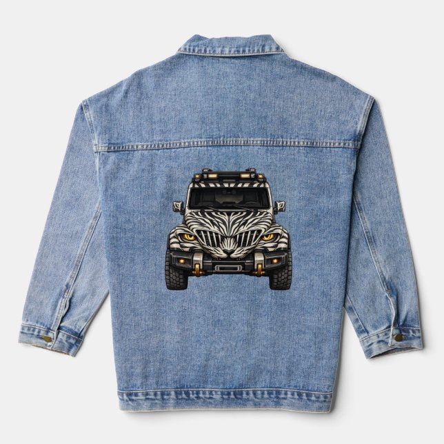Zebra White Adventure SUV — BV-JZW Front View Denim Jacket (Back)