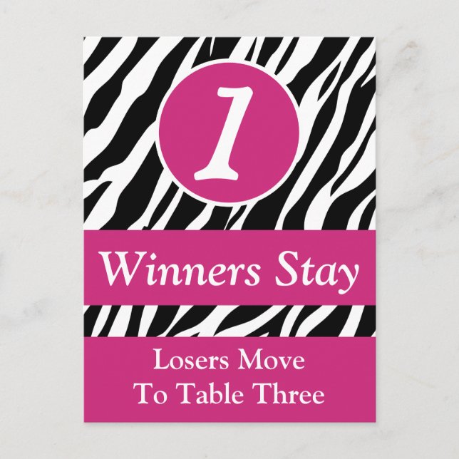 Zebra Wild Animal Print Bunco Table Number Card #1 (Front)