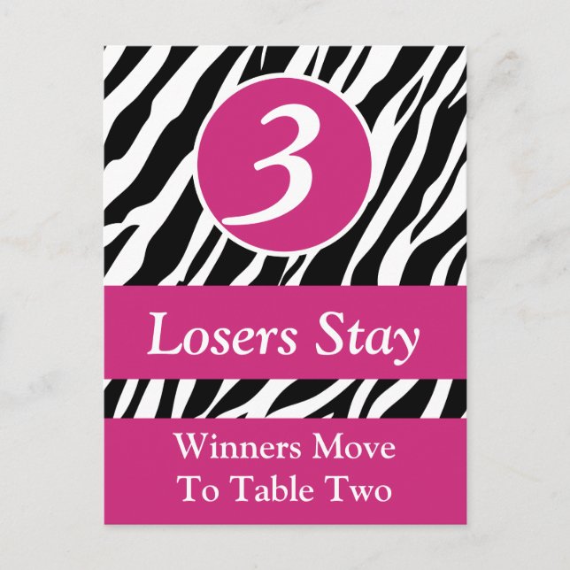Zebra Wild Animal Print Bunco Table Number Card #3 (Front)