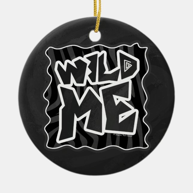 Zebra Wild me Black and Grey Ceramic Ornament (Front)