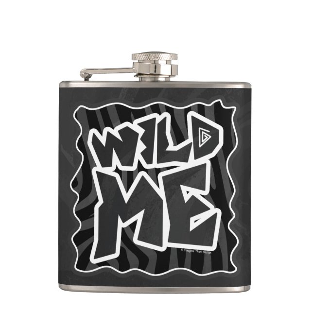 Zebra Wild me Black and Grey Hip Flask (Front)