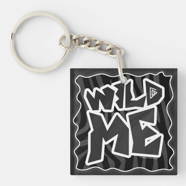 Zebra Wild me Black and Grey Keychain (Front)