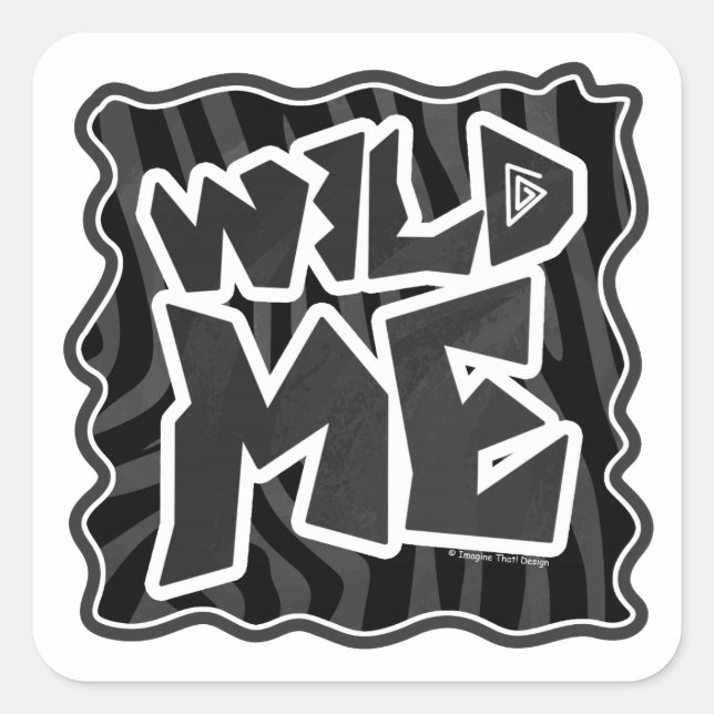 Zebra Wild me Black and Grey Square Sticker (Front)